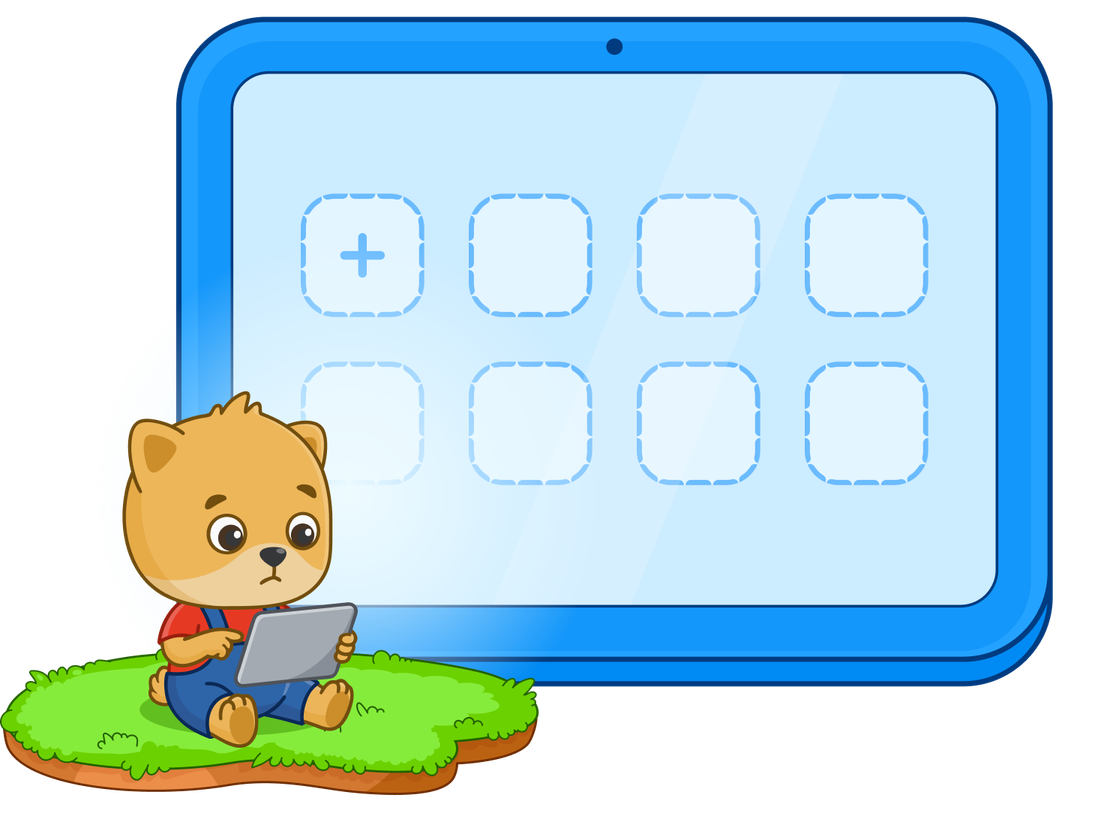 Bimi next to a tablet with empty app slots